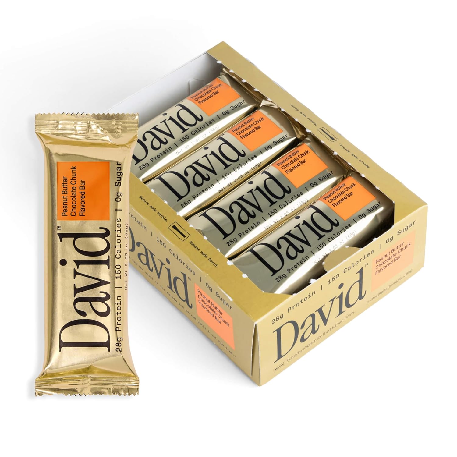 David Bars 28g High-Protein | Peanut Butter Chocolate Chunk (12ct)