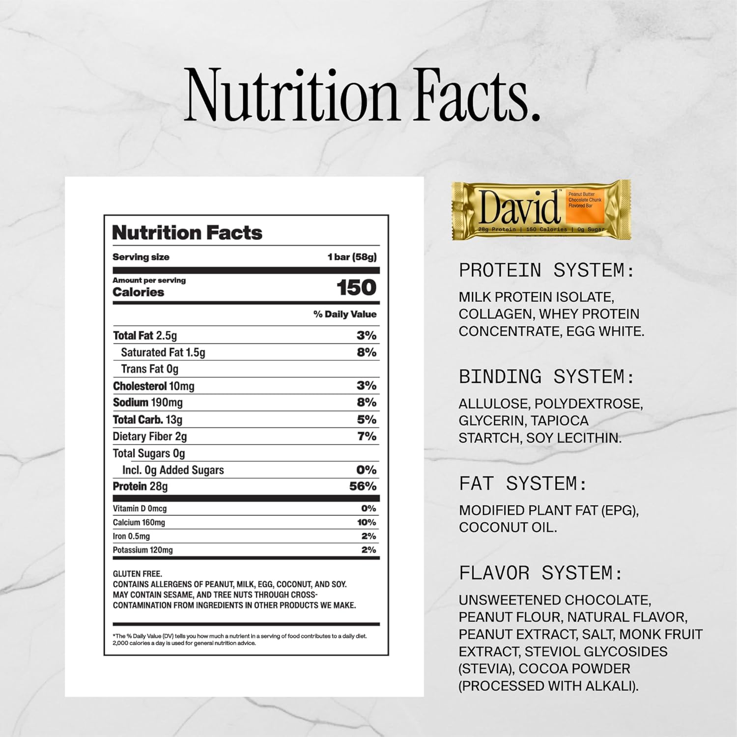 David Bars 28g High-Protein | Peanut Butter Chocolate Chunk (12ct)