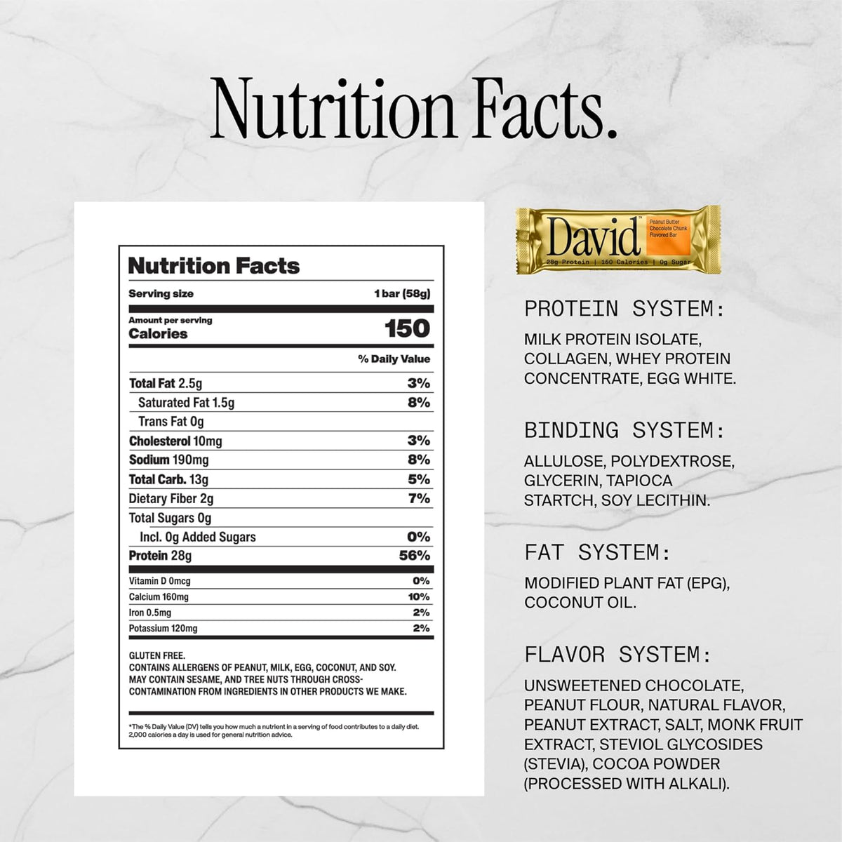 David Bars 28g High-Protein | Peanut Butter Chocolate Chunk (12ct)