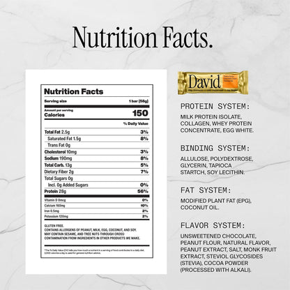 David Bars 28g High-Protein | Peanut Butter Chocolate Chunk (12ct)
