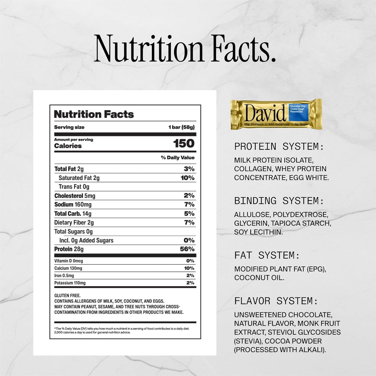 David Bars 28g High-Protein | Chocolate Chip Cookie Dough Bar (12ct)