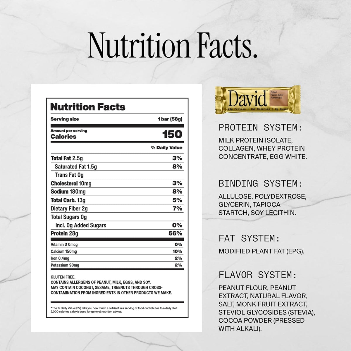 David Bars 28g High-Protein | Salted Peanut Butter (12ct)