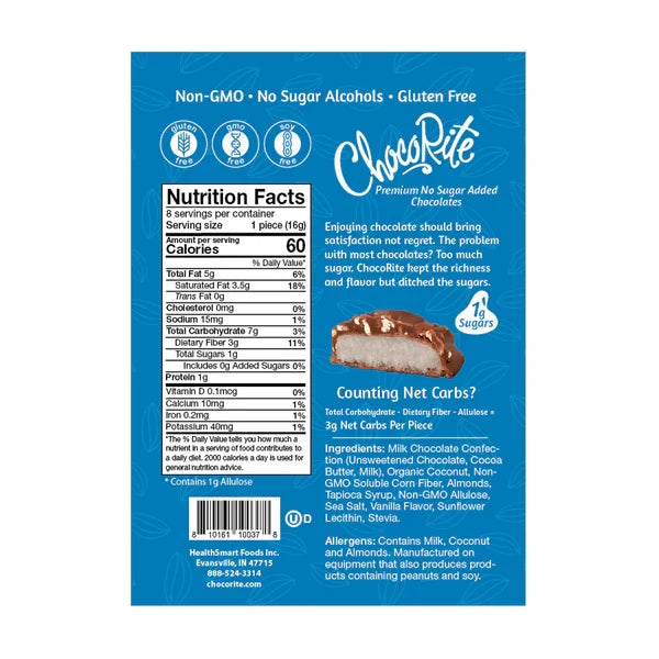 ChocoRite Milk Chocolate Coconut Almond | Keto-Friendly (8ct)