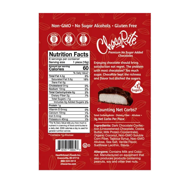ChocoRite Dark Chocolate Coconut| Keto-Friendly (8ct)