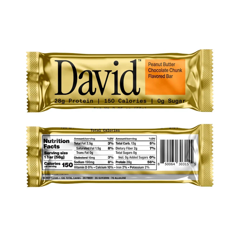 David Bars 28g High-Protein | Peanut Butter Chocolate Chunk (12ct)