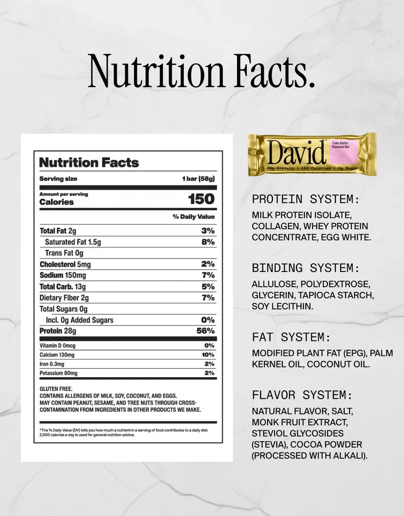David Bars 28g High-Protein | Cake Batter Bar (1ct)