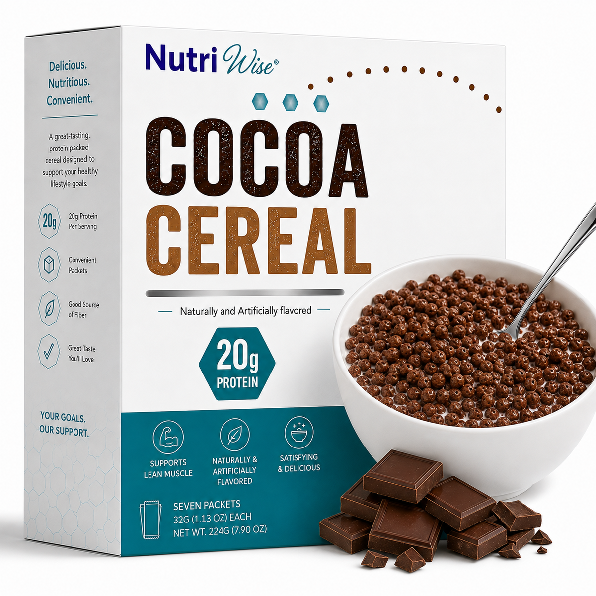 NutriWise Cocoa Cereal | 20g High-Protein Breakfast (7ct)