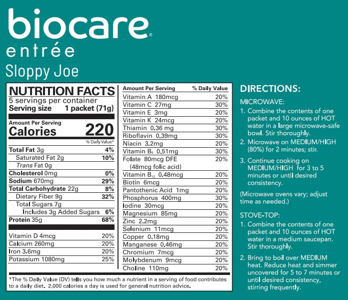 Biocare Sloppy Joe Entree | 35g High Protein Meal (1ct)