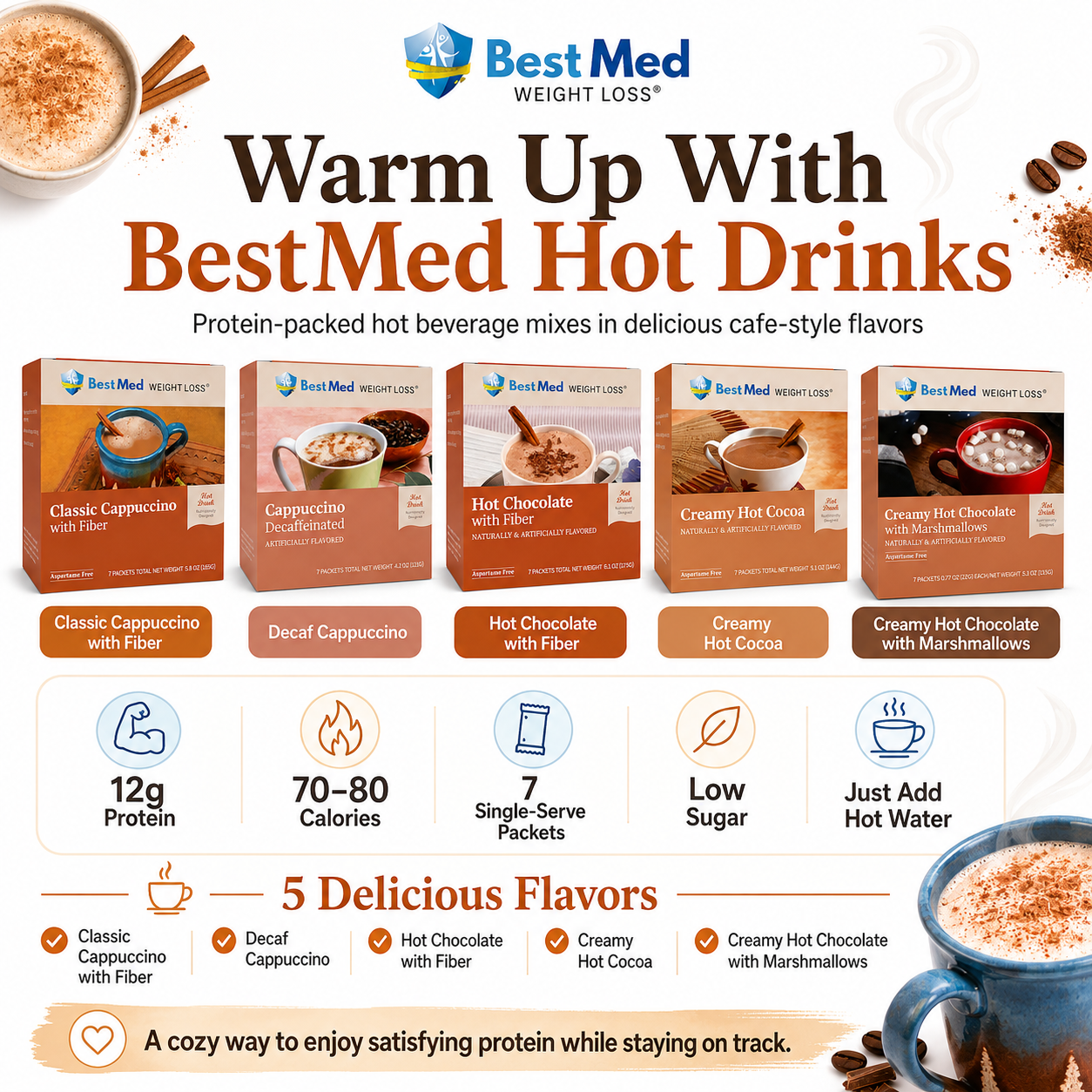 BestMed Creamy Hot Chocolate with Marshmallows Protein Drink (7ct)