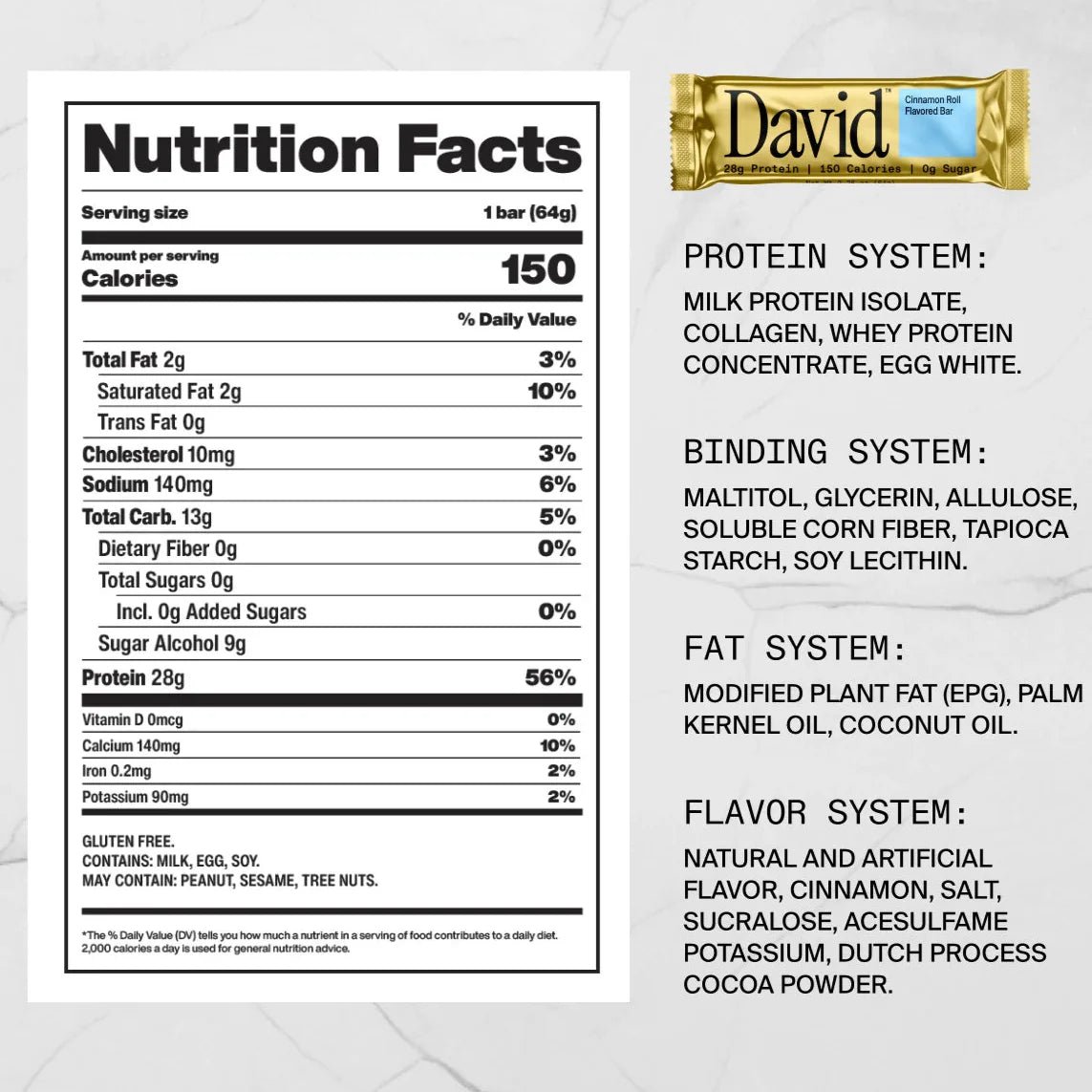 David Bars 28g High-Protein | Cinnamon Roll Bar (12ct)