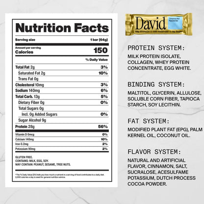 David Bars 28g High-Protein | Cinnamon Roll Bar (12ct)
