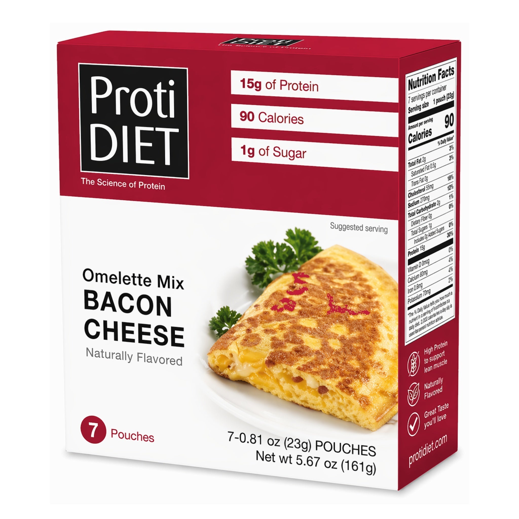 ProtiDIET High-Protein Bacon Cheese Omelette | Weight-Loss Friendly (7ct)