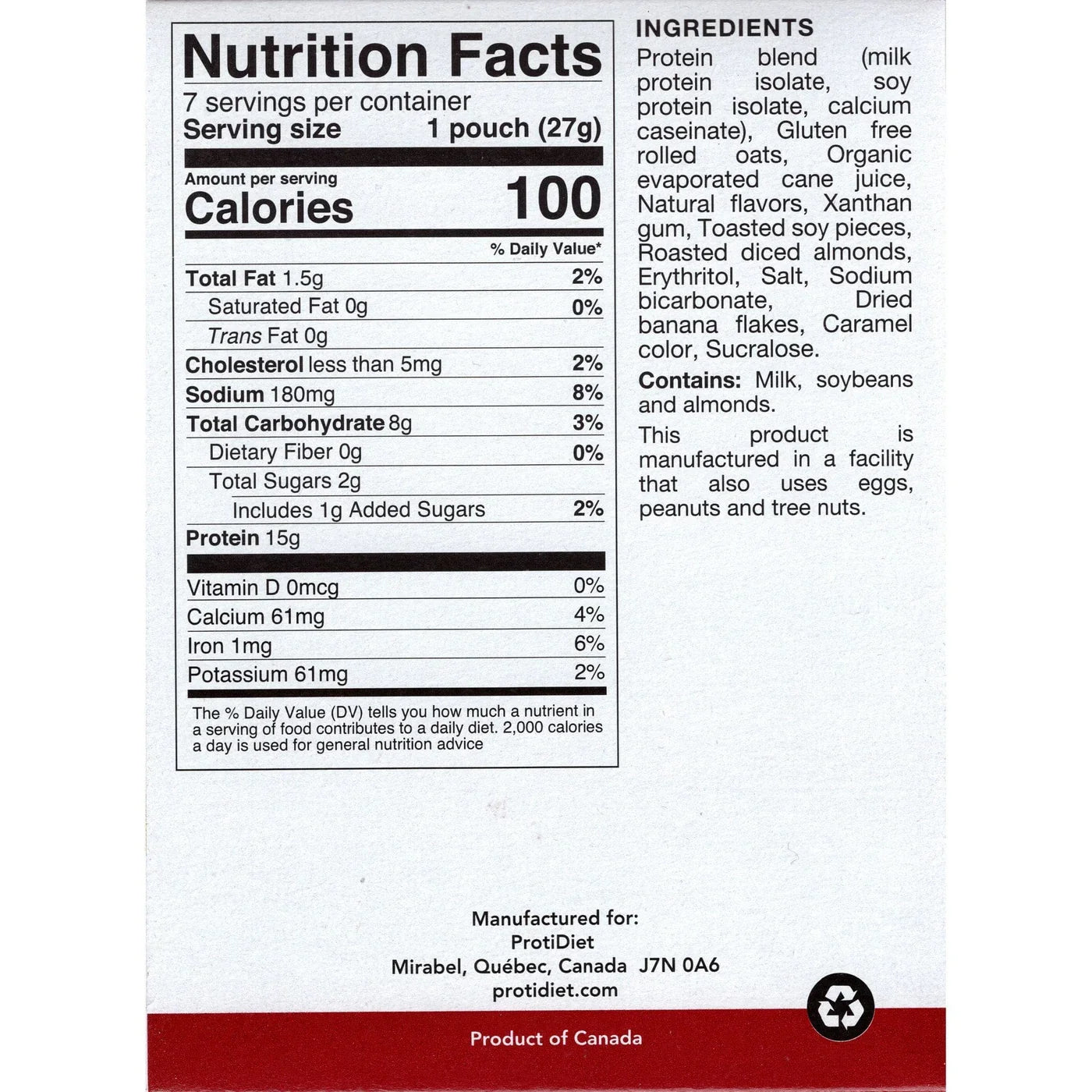 ProtiDiet Banana Nut Oatmeal (7ct)