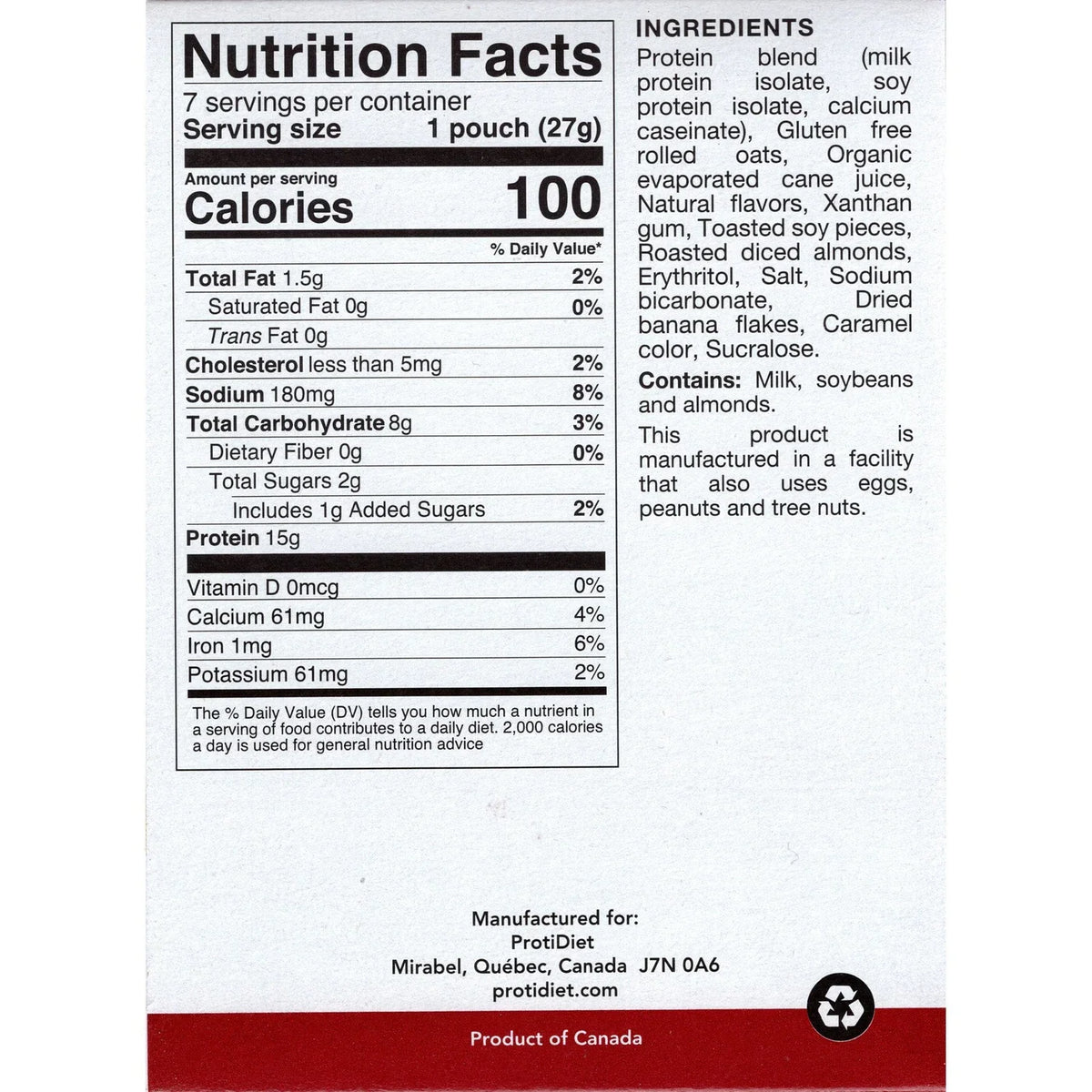 ProtiDiet Banana Nut Oatmeal (7ct)