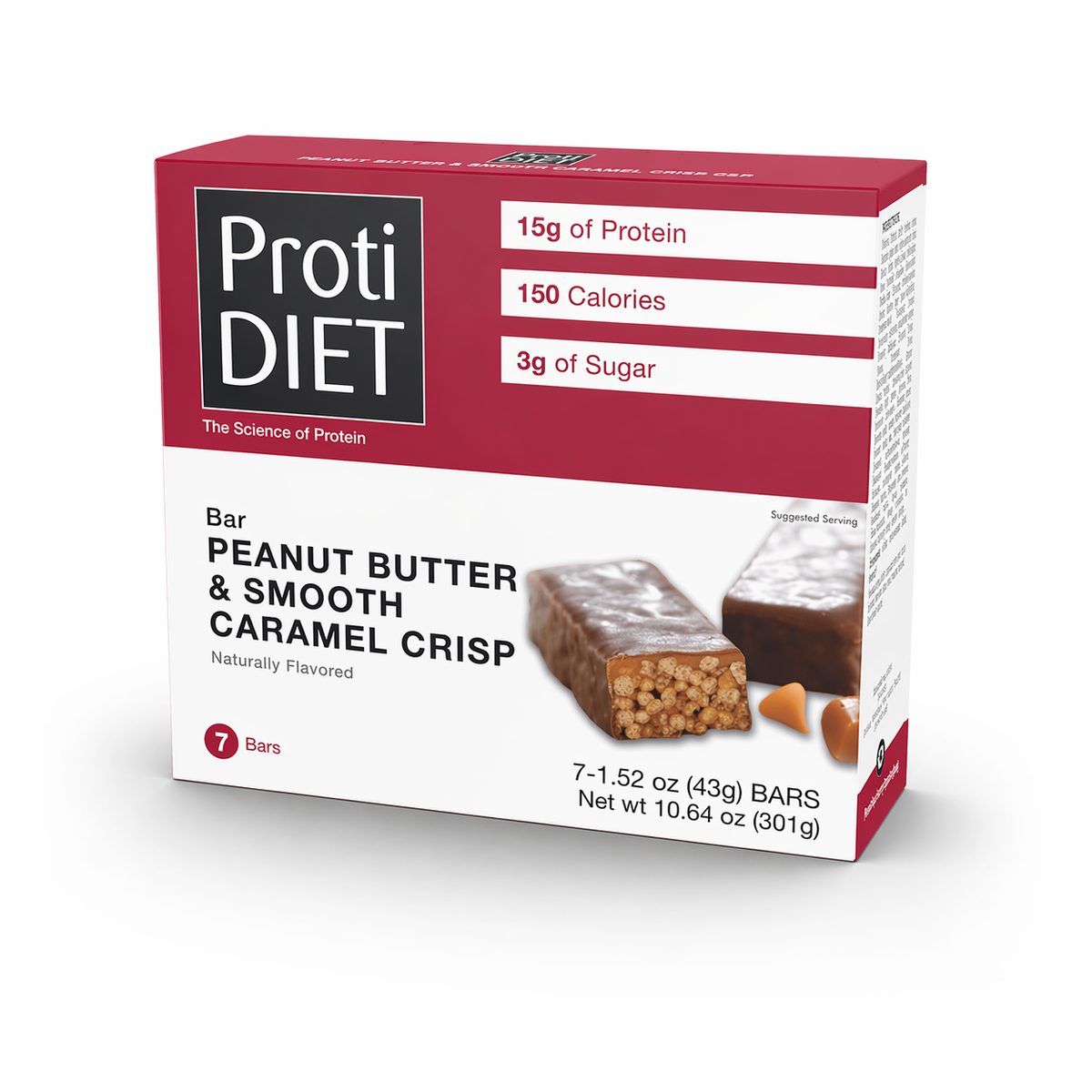 ProtiDIET Peanut Butter & Smooth Caramel Crisp | High-Protein Bars (7ct)