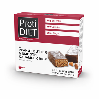 ProtiDIET Peanut Butter & Smooth Caramel Crisp | High-Protein Bars (7ct)