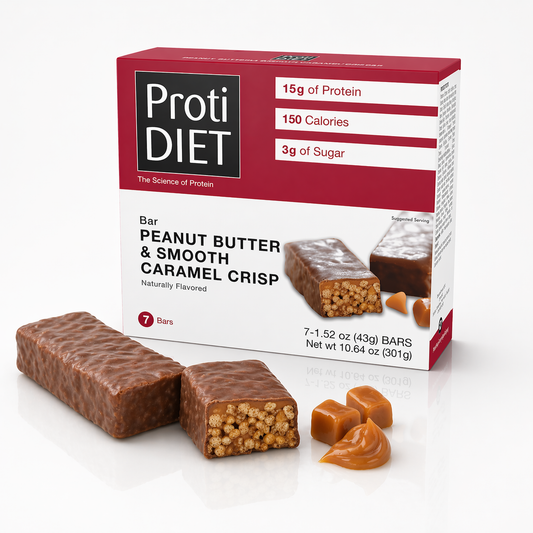 ProtiDIET Peanut Butter & Smooth Caramel Crisp | High-Protein Bars (7ct)