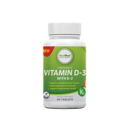Vitamin D-3 with K-2 Chewable Vitamins (90 Tablets) - BestMed - Doctors Weight Loss